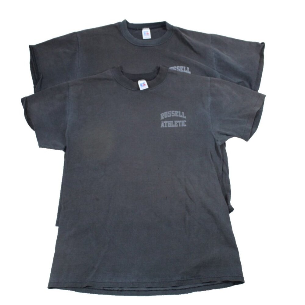 Vintage Russell Athletic T Shirt Mens Size M Black USA Distressed Tees LOT of 2